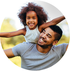 Man with daughter on his shoulders